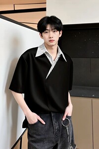 [012]假两件衬衫领短袖T恤男polo领宽松凉感半袖A079-T67-P34图片