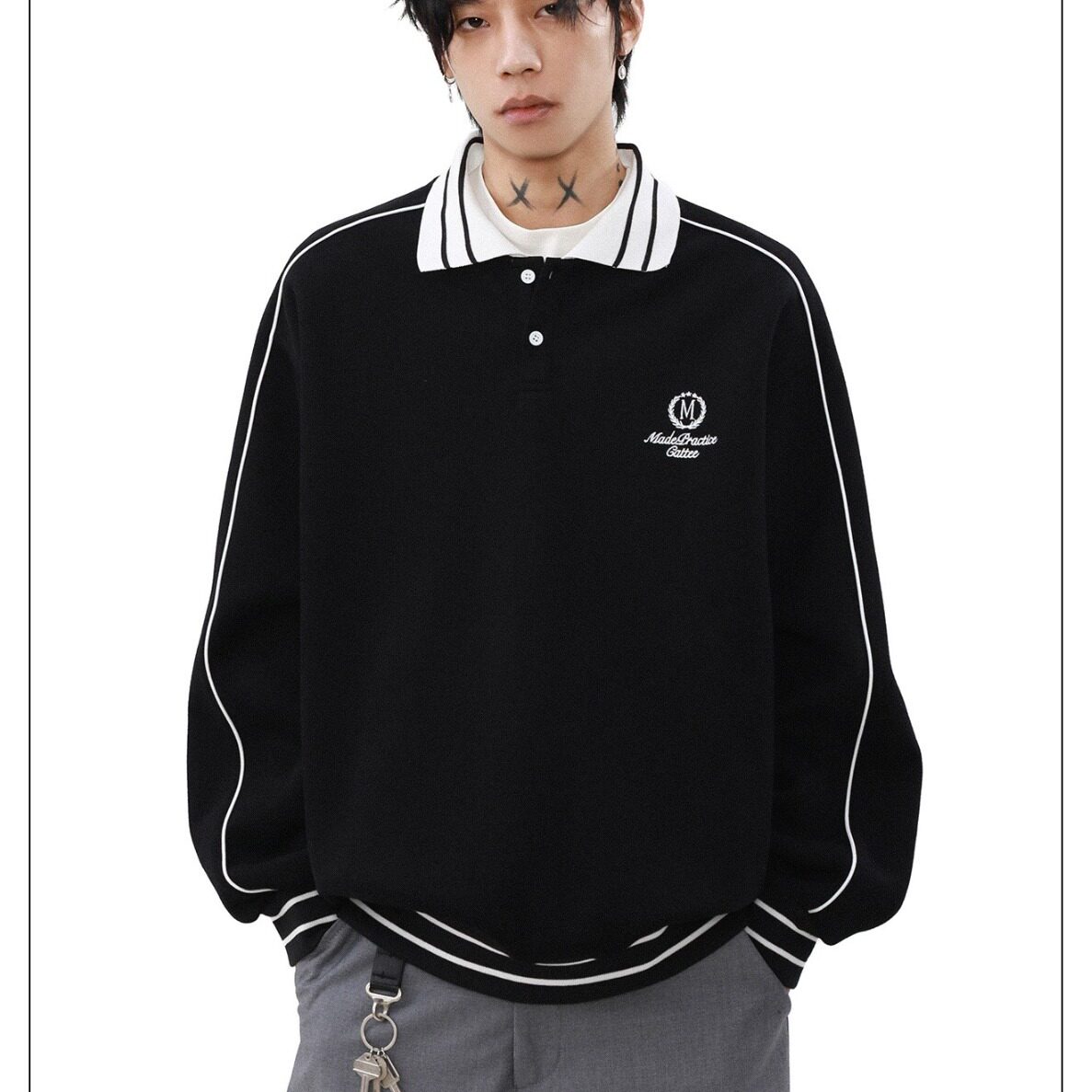 [012]刺绣翻领套头卫衣男拼接插肩袖POLO衫外套A079-Y287-P45,男装Polo衫,电商A079
