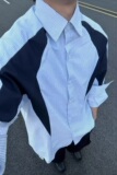 【网12】纹长袖衬衫男女宽松休闲衬衣A079-ZY48-P39，男装衬衫，电商A079