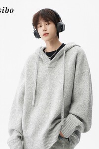 【网5】帽针织衫外套男秋季潮牌花灰色情侣毛衣A079-MY409-P63图片