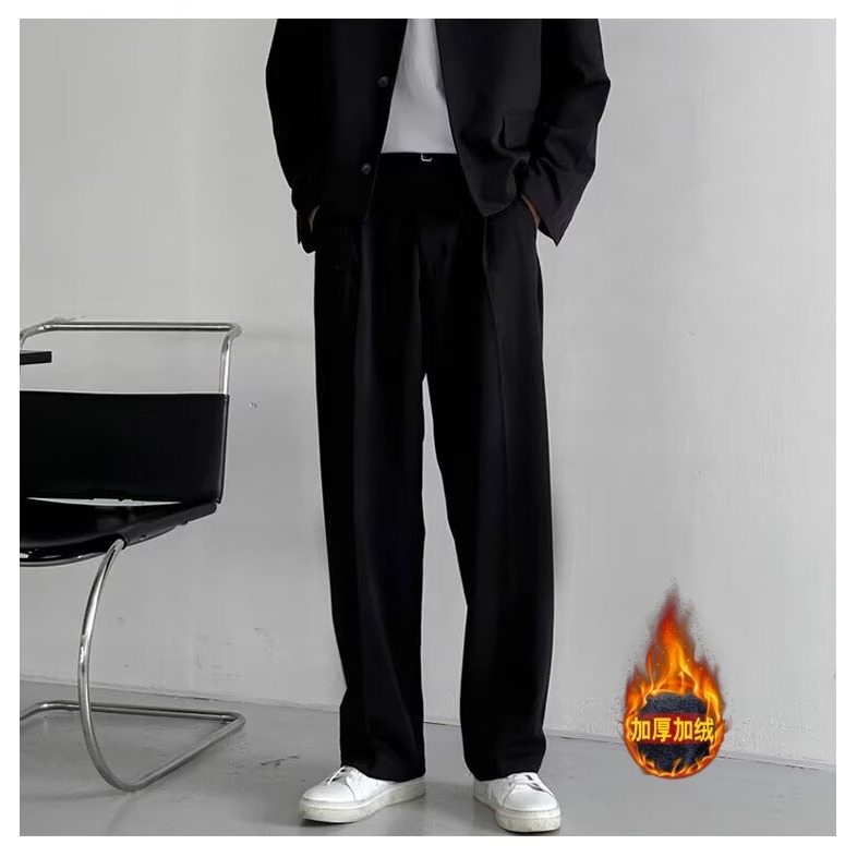 【网45】西装裤男士宽松直筒冬季黑色加绒小西裤A079-C58加绒-p49，男装西服套装，电商A079
