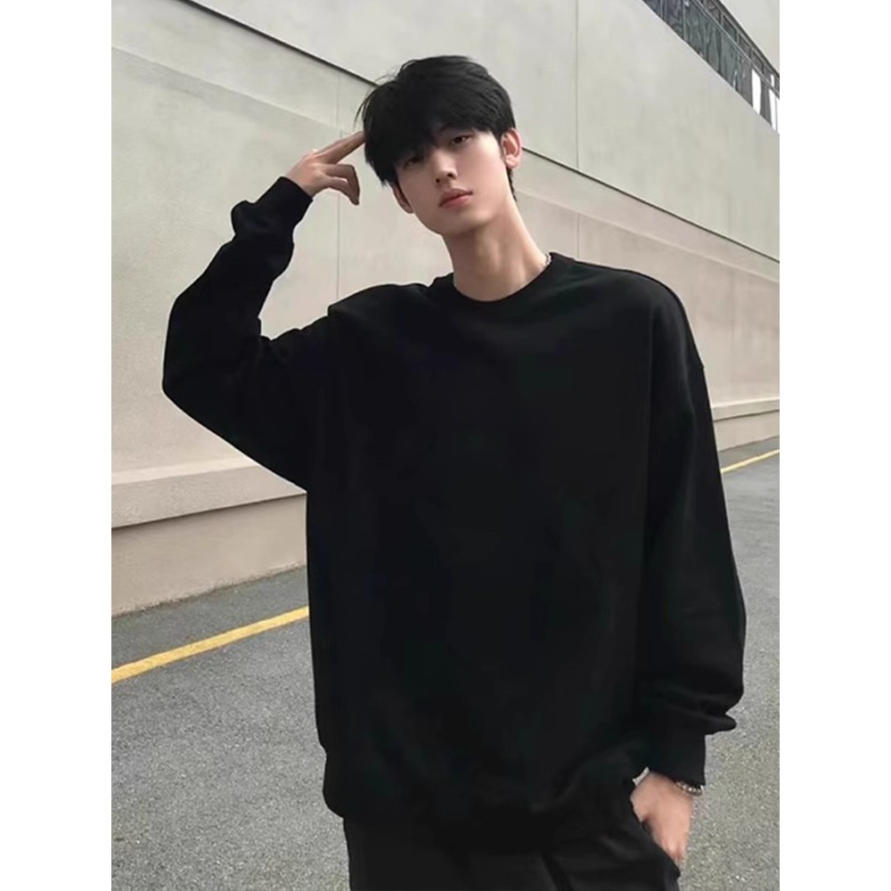 【001】5男士长袖T恤重磅纯色纯棉宽松打底衫A079-10036-P28，男装T恤，电商A079