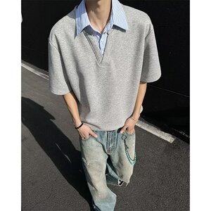 [012]假两件衬衫领短袖男宽松拼接T恤半袖Polo衫A079-D915-P33图片