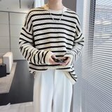 【146】25镂空条纹针织衫圆领长袖软糯舒适毛衣A079-594-P29，男装针织衫/毛衣，电商A079