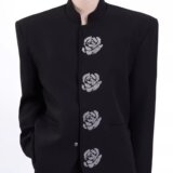 [001]立领黑色西装外套男烫钻花朵重工垫肩西服A079-XZ034-P65，男装西服套装，电商A079