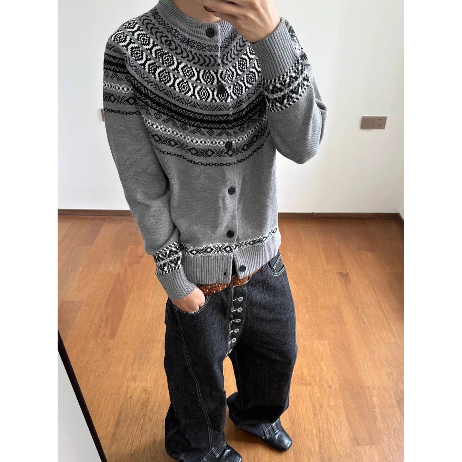 【7】5开衫毛衣男女秋冬季保暖宽松提花外套A079MY9817-P57,男装针织衫/毛衣,电商A079