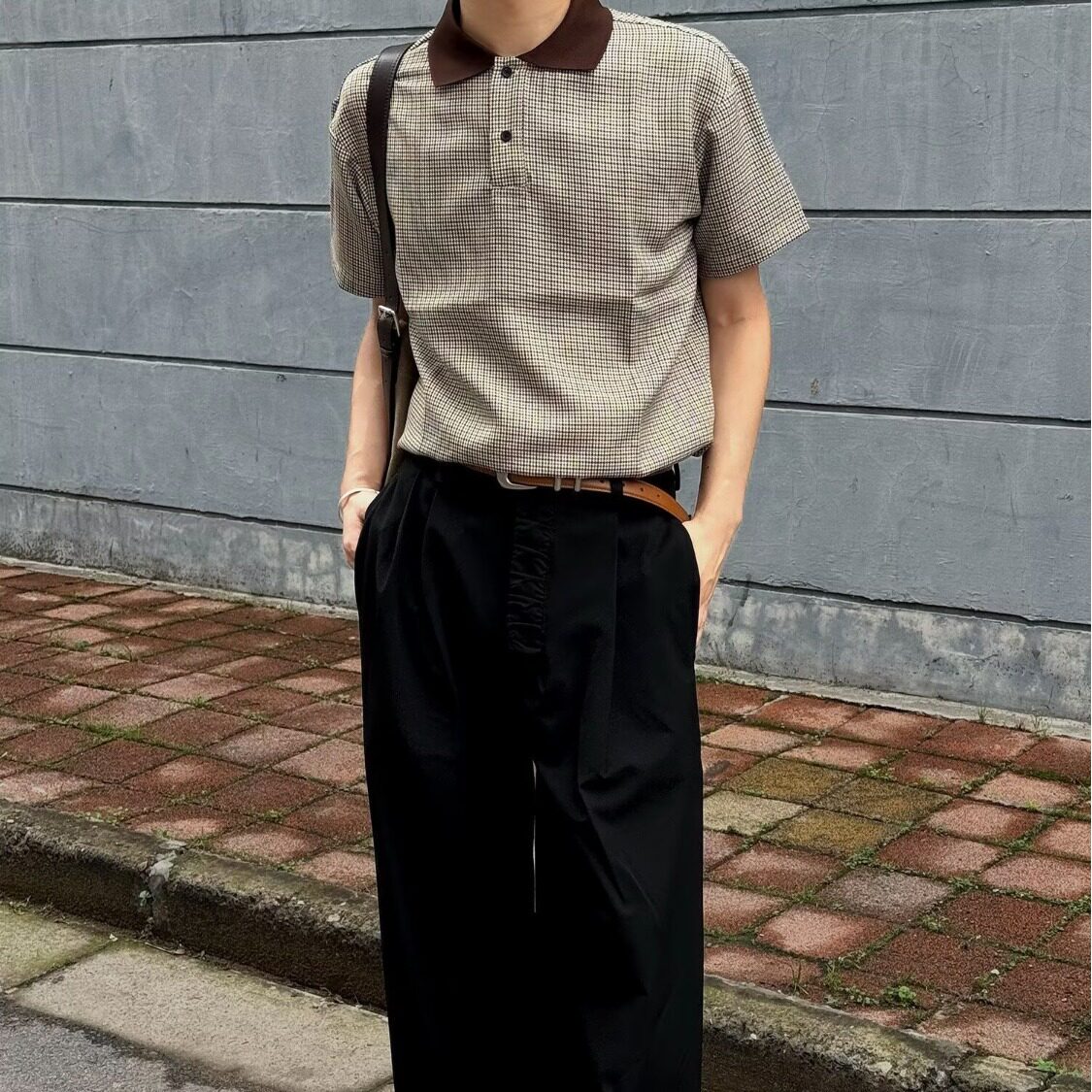 夏季男士高级感撞色千鸟格翻领polo衫短袖商务休闲时尚百搭T恤,男装T恤,电商A079