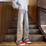 【网63】满印玫瑰花朵牛仔裤男款春季美式A079-GK882-P41，男装牛仔裤，电商A079