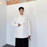 [006]绣花风衬衫男长袖休闲垂感痞帅衬衣发型师A079-CS909-P48，男装衬衫，电商A079
