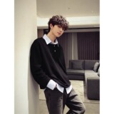 [004]假两件条纹衬衫男正肩长袖t恤A079-W18-P39，男装T恤，电商A079