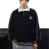 [012]刺绣翻领套头卫衣男拼接插肩袖POLO衫外套A079-Y287-P45，男装Polo衫，电商A079