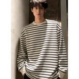 [003]古条纹圆领长袖T恤男女潮牌情侣宽松百搭上衣A079-ET52-P37，男装T恤，电商A079