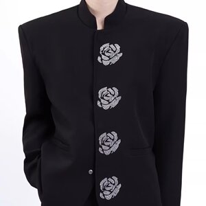 [001]立领黑色西装外套男烫钻花朵重工垫肩西服A079-XZ034-P65图片