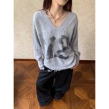 【217】针织衫潮V领长袖T恤正肩修身小数字印花上衣A079-2503-P58，男装T恤，电商A079