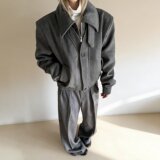 [001]假两件拼接短款毛呢大衣男女夹克呢子风衣A079-AK26-P105，男装夹克，电商A079