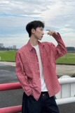 [006]翻领格子衬衫男女长袖宽松拼接衬衣外套A079-CS387-P31，男装衬衫，电商A079