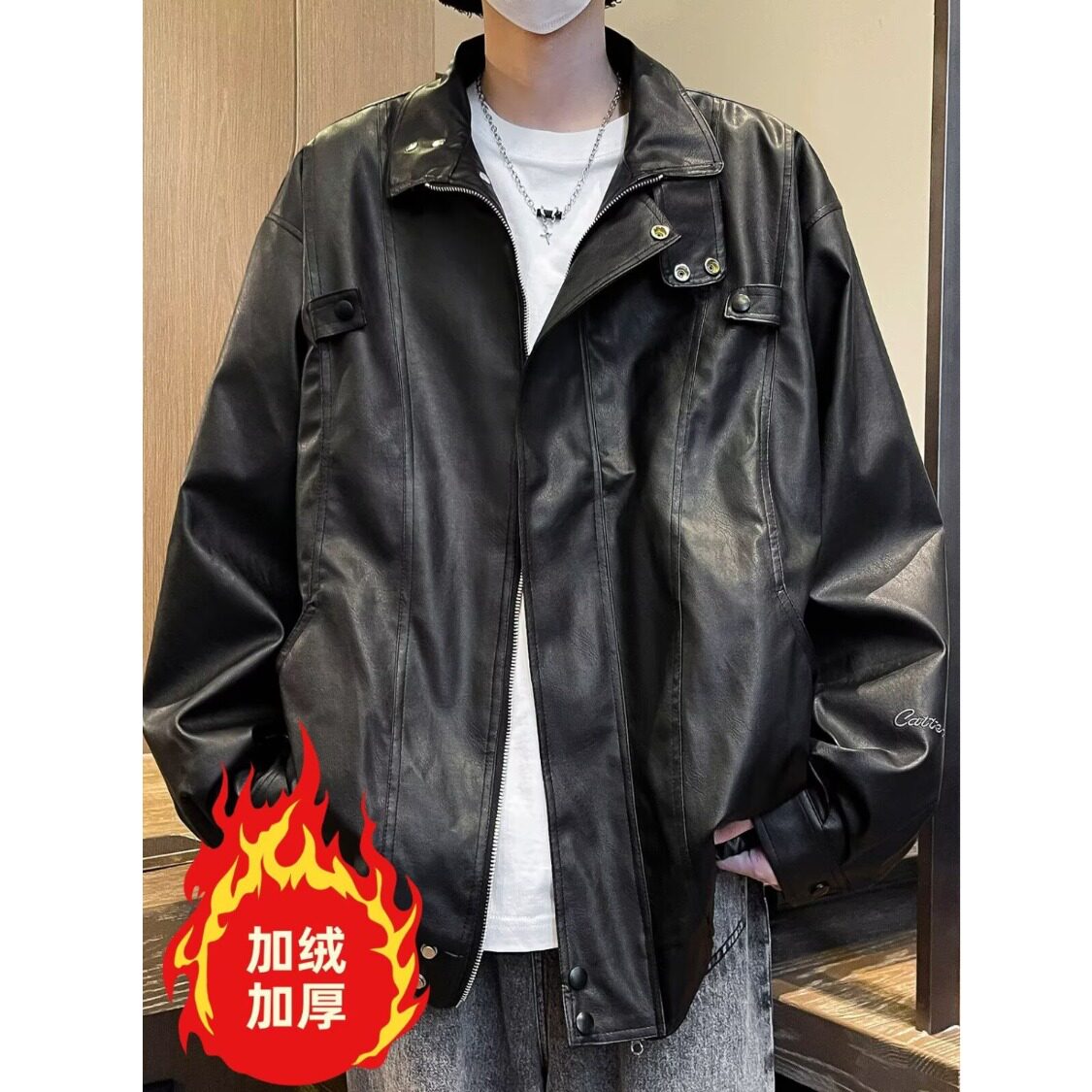 【网15】宽松百搭休闲加绒皮工装夹克外套男冬A079-J503加绒-p78图片