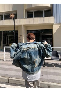【77】牛仔夹克男潮牌休闲百搭高街设计感工装外套A079-JK198-P78图片