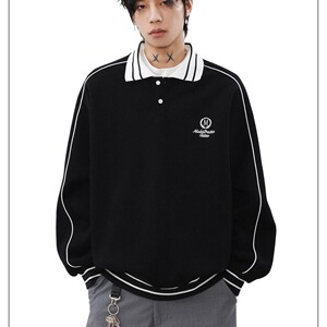 [012]刺绣翻领套头卫衣男拼接插肩袖POLO衫外套 A079-Y287-P45图片