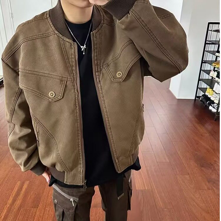 【136】工装夹克男装短款背后铆钉灯芯绒棒球领A079-J83-P65图片