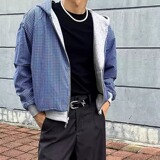 【217】双面穿蓝格纹内里夹克潮流简约原宿A079-WY8006-P56，男装夹克，电商A079