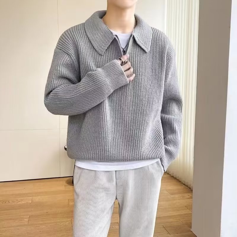 【2】翻领套头毛衣男休闲纯色百搭夹克潮牌半拉链A079-YM33-P49,男装针织衫/毛衣,电商A079