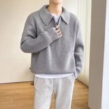 【2】翻领套头毛衣男休闲纯色百搭夹克潮牌半拉链A079-YM33-P49，男装针织衫/毛衣，电商A079