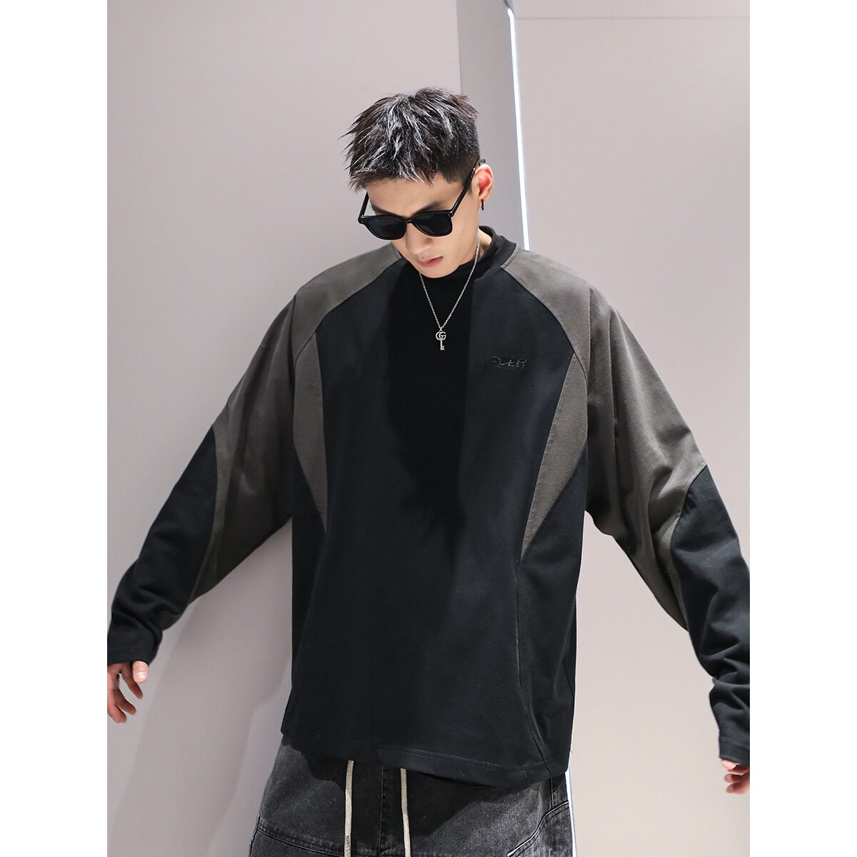 【网13125】圆领卫衣男宽松休闲百搭纯棉长袖T恤A079-Y102-P42,男装T恤,电商A079