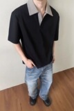 [012]拼接短袖polo衫男女款夏翻领t恤正肩半袖A079-T65-P29，男装T恤，电商A079