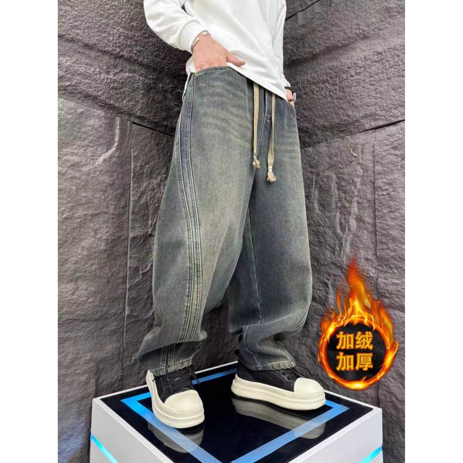 【002】5男士加绒加厚牛仔裤冬季男士老爹裤A079-K1231-P58，男装牛仔裤，电商A079