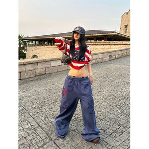 【网60】松紧腰印花直筒卫裤女2025年秋季新A079-3118-P44图片