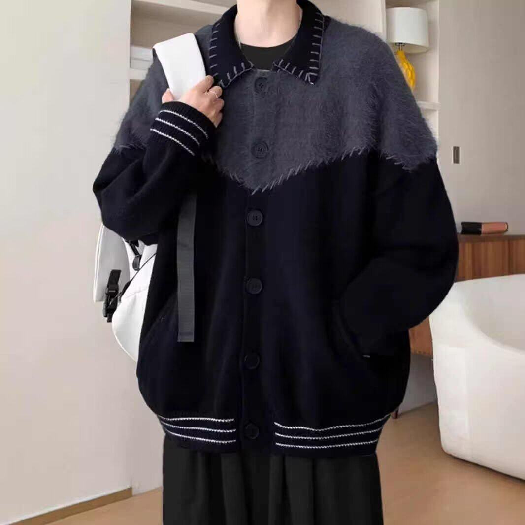 【211】撞色拼接毛衣外套男翻领针织开衫A0789-MY205-P57,男装针织衫/毛衣,电商A079