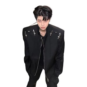 【网12】垫肩西装外套男金属飞机扣设计感夹克A079-2579-P72图片