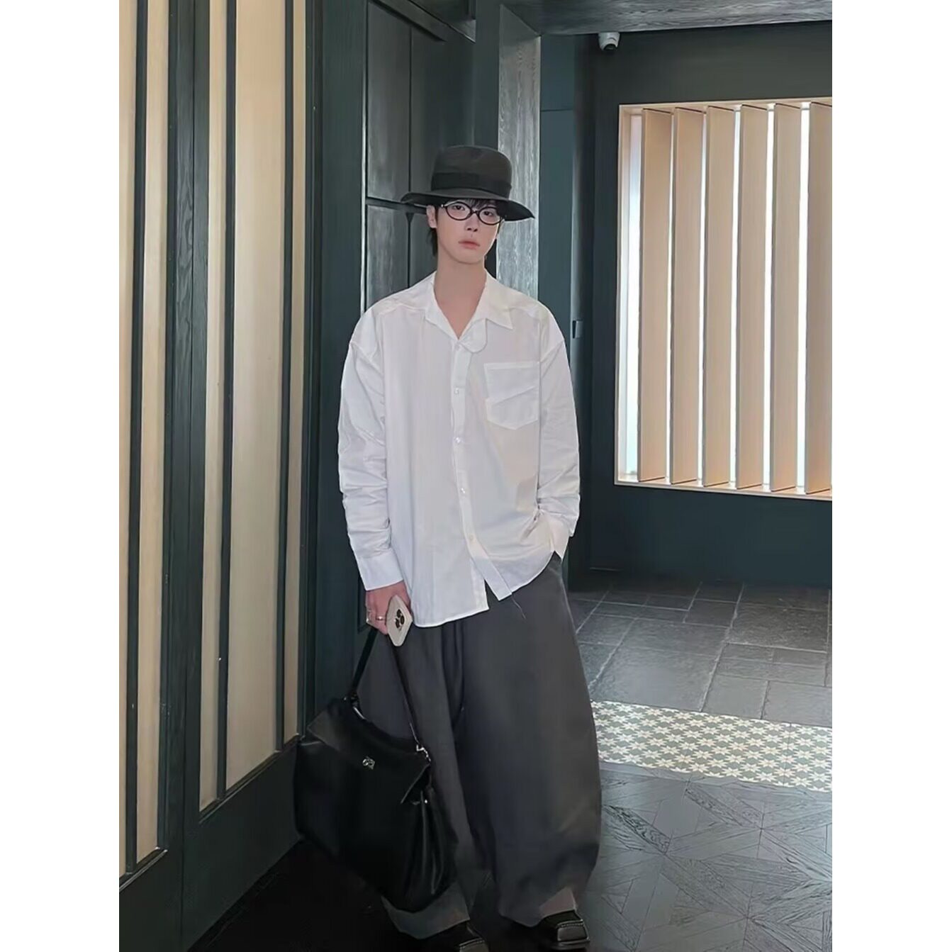 【256】2025宽松长袖外套潮流休闲百搭白衬衣A079-CS209-P34,男装衬衫,电商A079