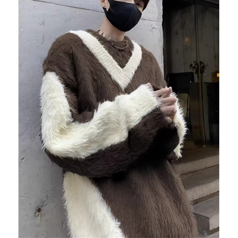 【7】毛衣男女高级假两件毛衫慵懒风长毛上衣A079-MY9158-P53，男装针织衫/毛衣，电商A079