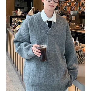 【69】25假两件圆领毛衣男宽松侣休闲套头打底针织衫A079-V29-P45图片
