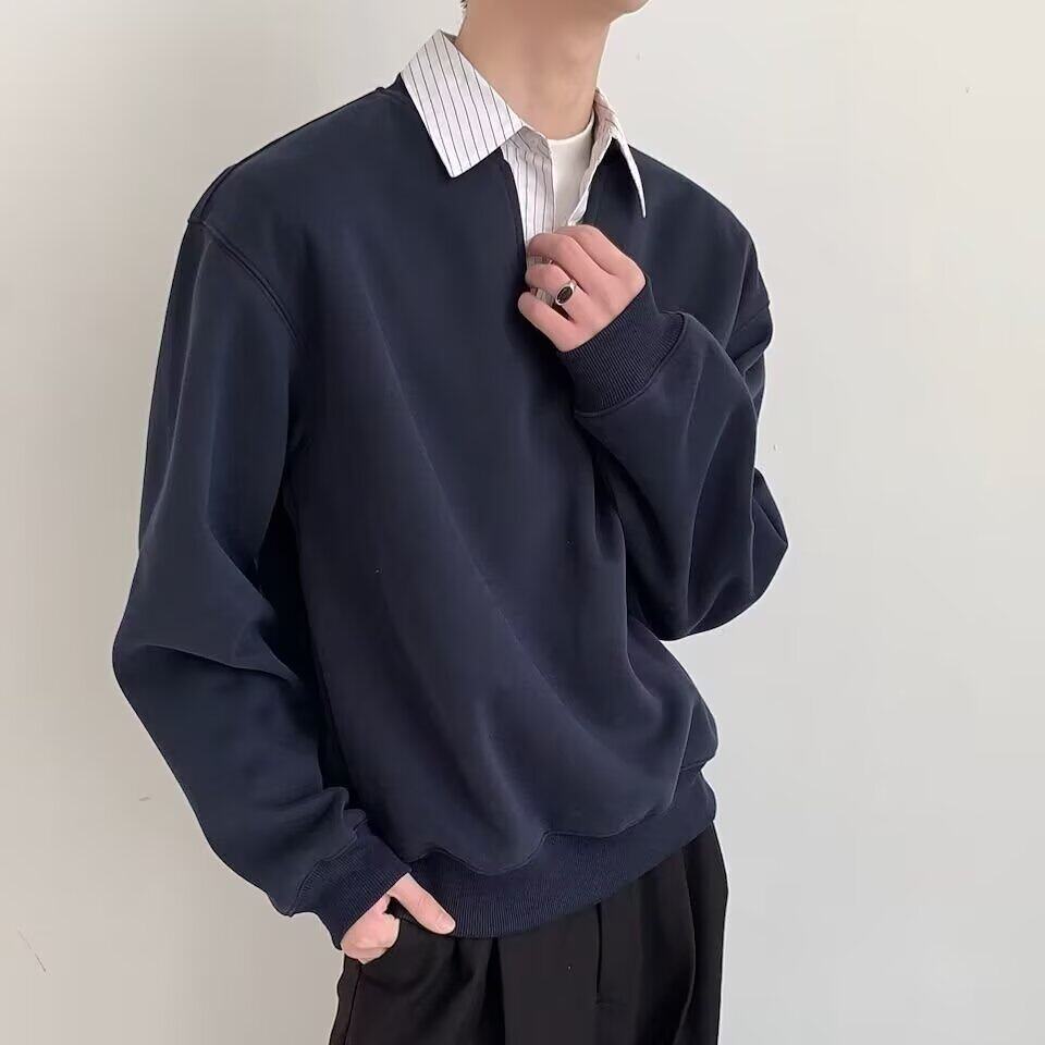 【52】假两件衬衫领卫衣百搭痞帅休闲长袖A079-C193-P42，男装衬衫，电商A079