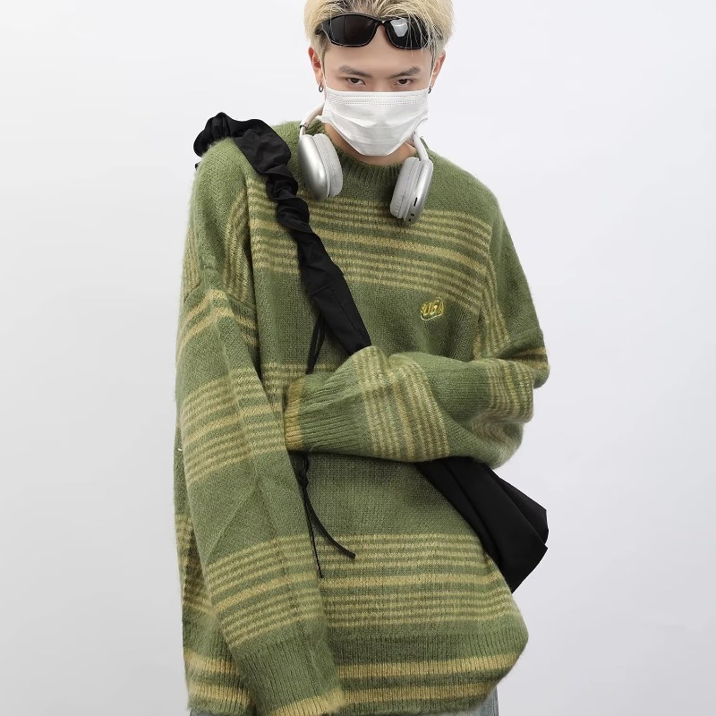 【网59】25条纹套头针织衫宽松百搭休闲毛衣刺绣A079-754-P41