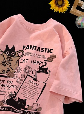 [003]卡通猫英文字母t恤男生五分袖t恤夏新款短袖A079-H1376-P24