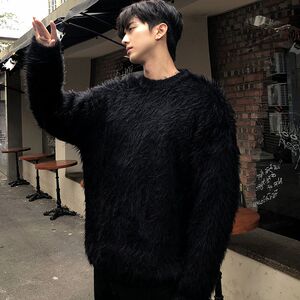 【001】5冬季潮高毛衣男女加厚圆领针织衫A079-M2321-P49,黒 袄搭配绿色毛衣怎样图片