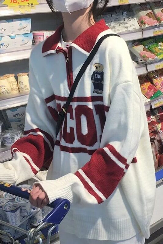 【网59】针织衫毛衣女翻领宽松秋季休闲外套A079-583-P39,男装针织衫/毛衣,电商A079