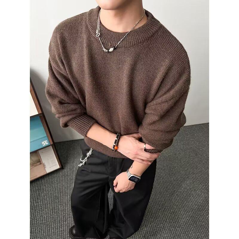 【网41】2025撞色灰色圆领针织毛衣男A079-M5807-P55，男装针织衫/毛衣，电商A079