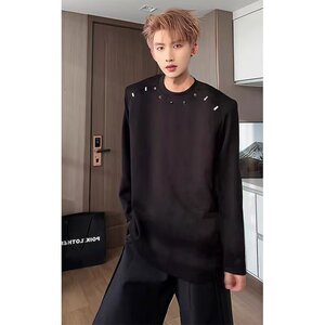 [003]金属装饰卫衣潮男重工T恤宽松长袖上衣 A079-T721-P45图片
