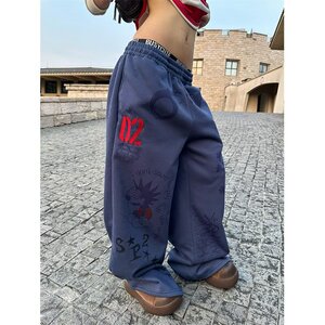 【网60】松紧腰印花直筒卫裤女2025年秋季新A079-3118-P44图片