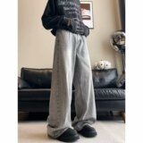 【网53】牛仔裤男士灰色高街宽松休闲A079-T809-P34，男装牛仔裤，电商A079