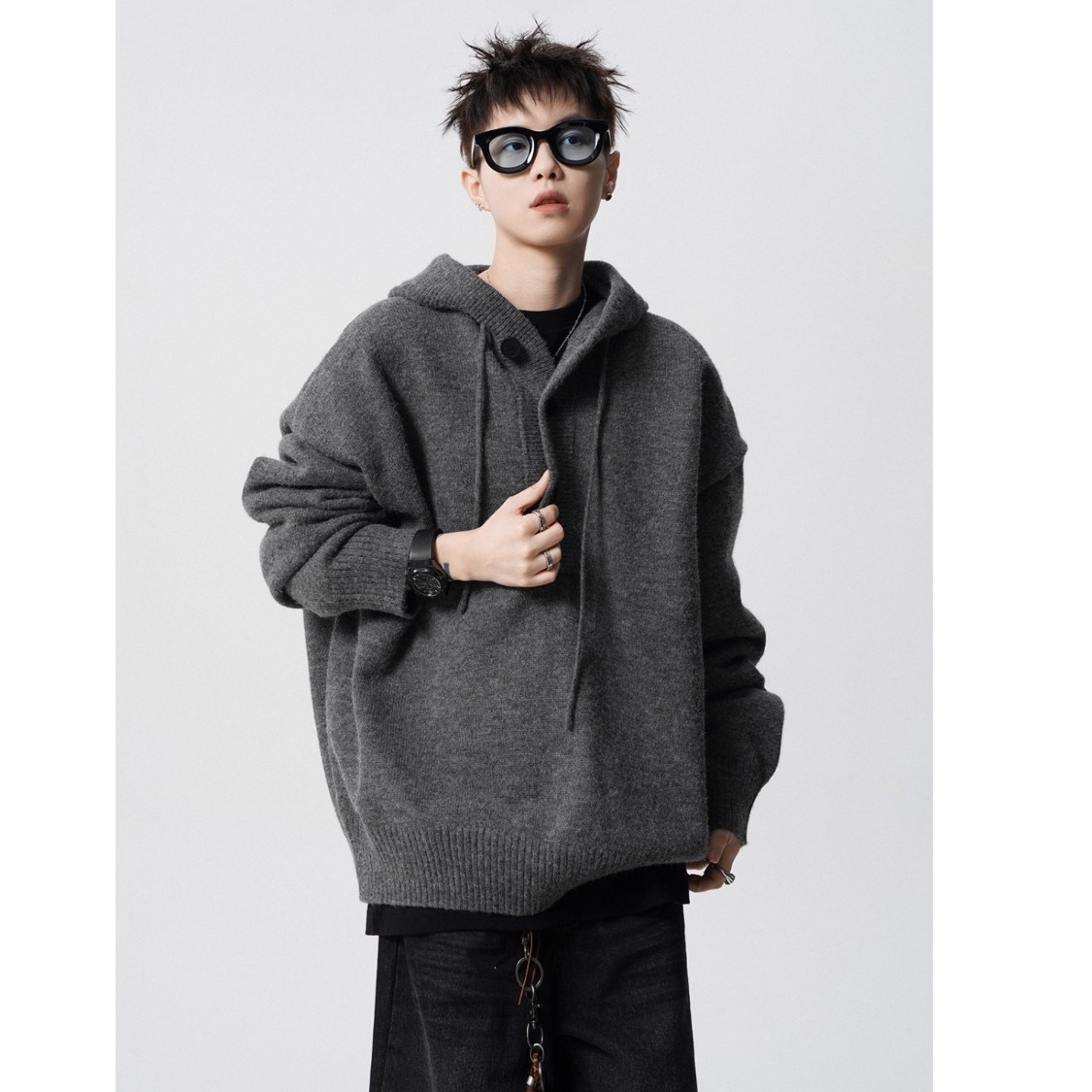 【001】纯色连帽针织衫男款秋帽卫衣痞帅毛衣A079-Y79-P53，男装针织衫/毛衣，电商A079