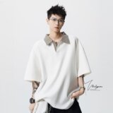 [012]假两件高质格纹翻领POLO衫男宽松上衣潮流A079-S243-P30，男装Polo衫，电商A079