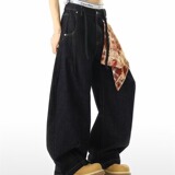 【网117】宽松休闲廓形百搭水洗阔腿长裤牛仔裤A079-M5019-P46，男装牛仔裤，电商A079