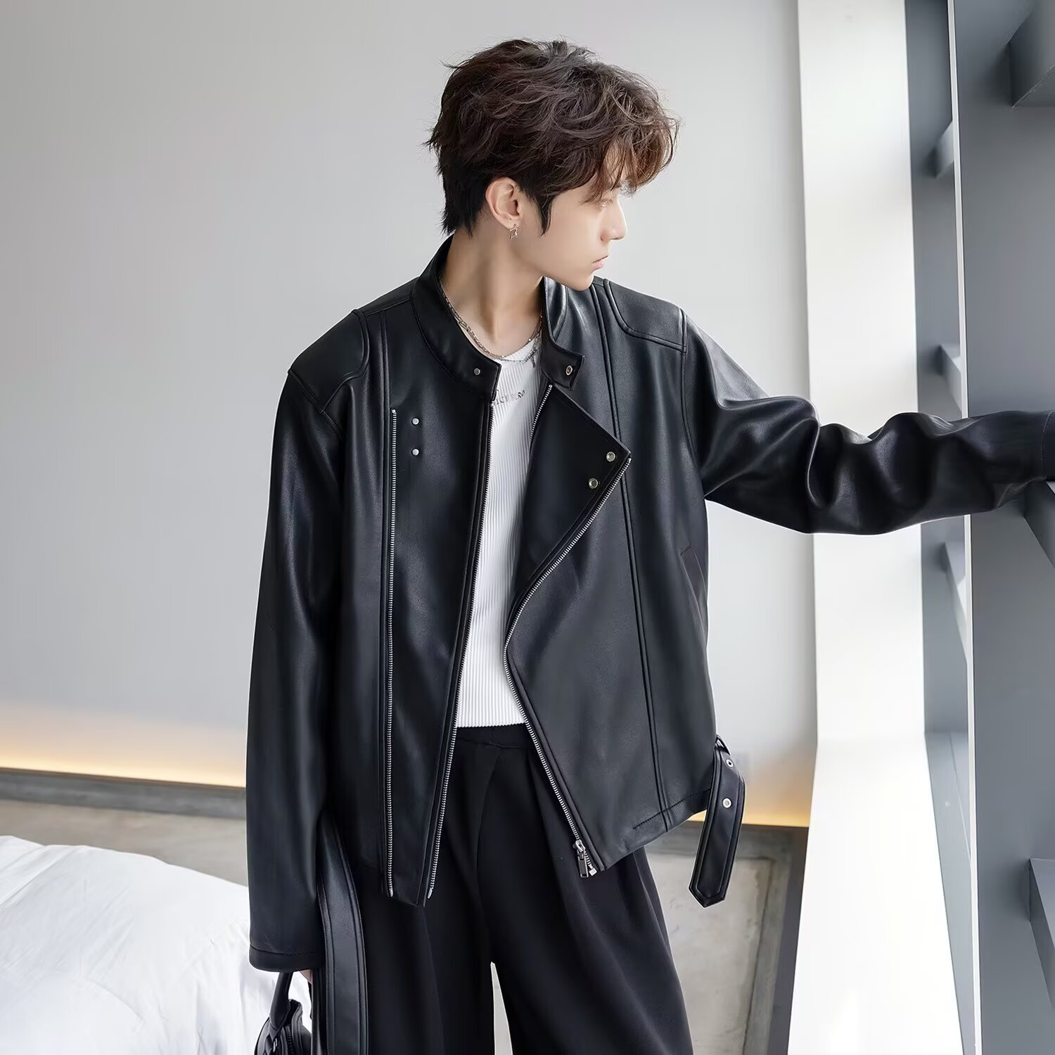 [001]休闲短款皮衣外套男款宽松立领皮夹克A079-J783-P80,男装夹克,电商A079