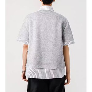 [003]假两件条纹polo领短袖t恤女宽松休闲百搭上衣A079-D902-P37图片